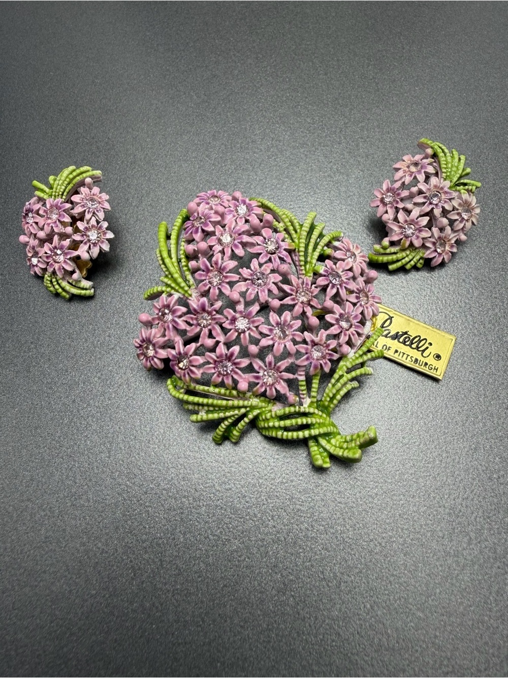 Vintage Enamel Brooch and Earrings Pastelli #91set